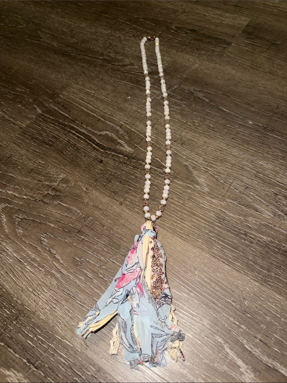 Boho Pink Beaded Tassel Necklace